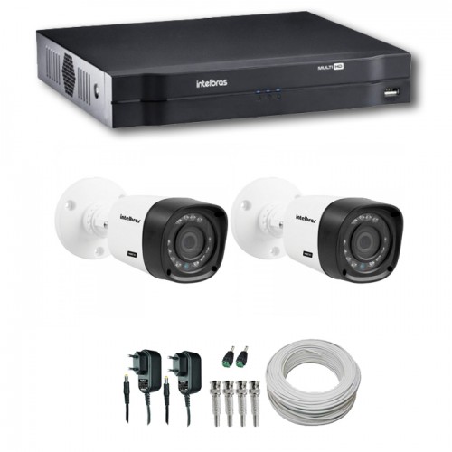 Kit Cftv 02 Câmeras Hd Vhd 1010B G3 + Dvr 04Ch Multi Hd Mhdx 1004s Intelbras s/Hd + Acessorios